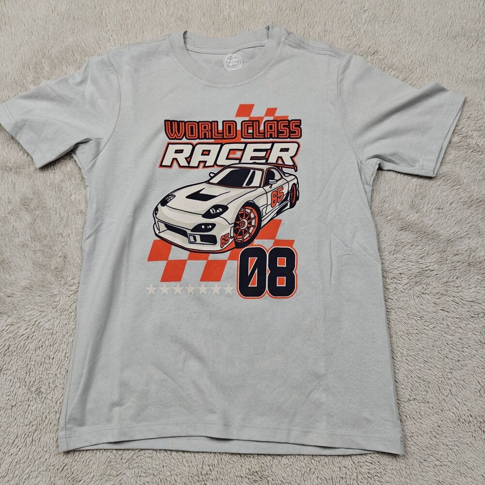 Wonder Nation Car Racing Graphic Shirt Boys Size Medium 8 Gray NEW Flaw